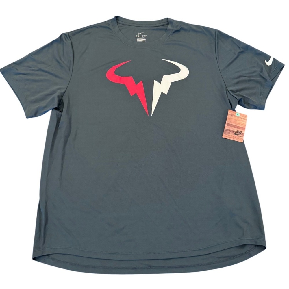 Nike Dri-FIT Rafael Nadal Rafa Bull Vamos Rafa Tennis Shirt Gray Mens Large NWT